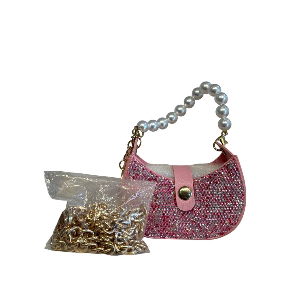 #91 Ret. $45 Pink Bag Charm Blinged out and gold crossbody chain